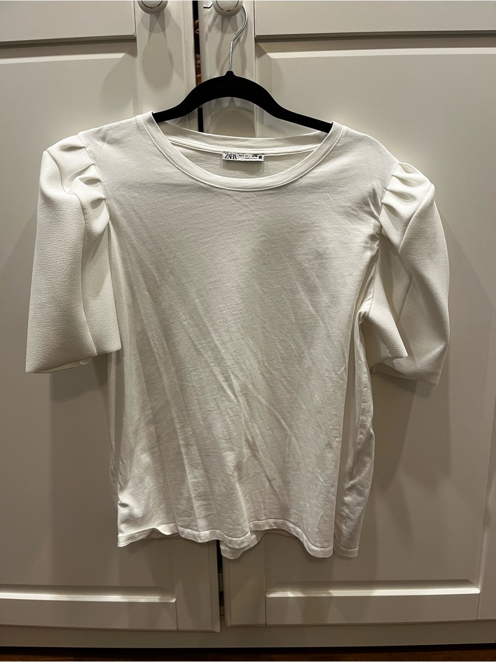 Zara White Puff Sleeve Short Sleeve Tee